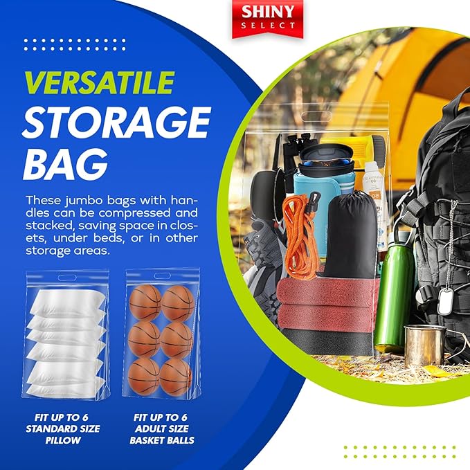 20 Gallon Jumbo Storage Bag with Handle, Resealable Zipper Top 24x32, 3 Bags - Clear Big Plastic, Extra Large XL, 4 Mil Thick Heavy Duty for Travel, Moving, Clothing, Bedding