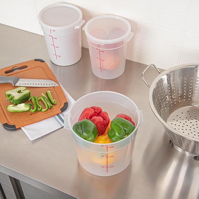 Restaurantware-Met Lux 6 Quart Food Storage Containers, 10 Translucent Storage Containers - Lids Sold Separately, Red Volume Markers, Dishwashable Containers, Side Handles, For Storing Foods