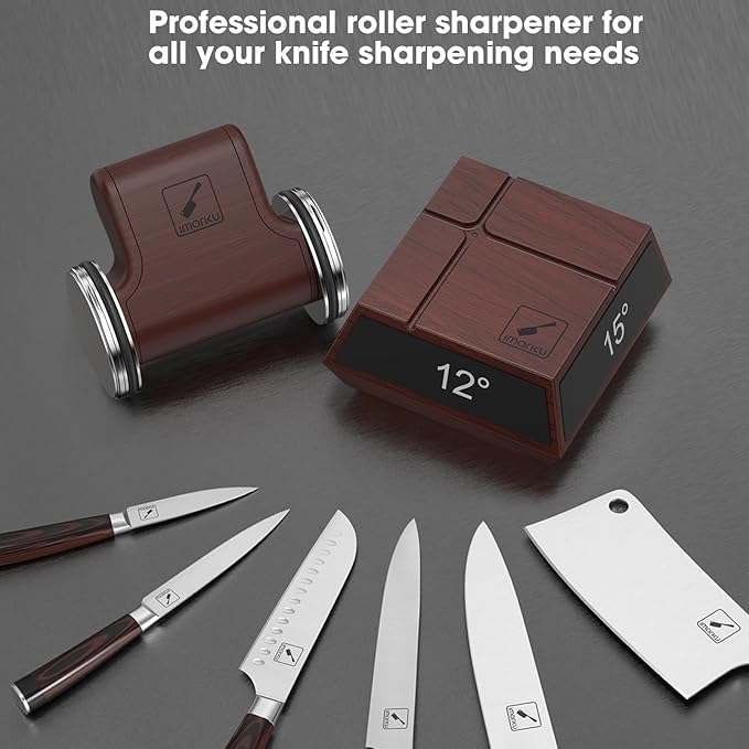 imarku Knife Sharpener, Professional Rolling Knife Sharpener with ABS Construction, 2 Diamond Discs & 4 Magnetic Angles (12°/13°/15°/20°) for All Kitchen Knife Set, Father's Day Gifts