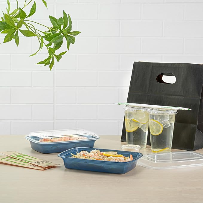 Restaurantware Asporto 28 Ounce Take Out Containers, 100 Food Containers With Lids - Microwavable, Disposable, Midnight Blue Plastic To Go Food Containers, No BPA, For Take Out And Delivery