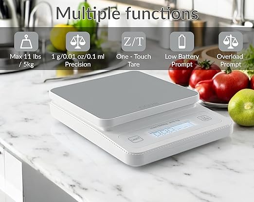 Nave Stainless Steel Kitchen Scale, Digital Food Scale Grams and Ounces for Baking, Cooking, Dieting and Meal Prep, with 5 Units Tare Function & LCD Display 0.05oz/1g