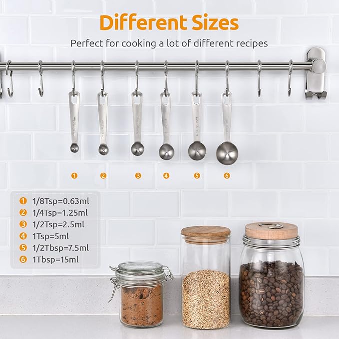 U-Taste 18/8 Stainless Steel Measuring Spoons Set for Dry and Liquid Ingredients, and Upgraded 600ºF High Resistant Flexible and Sturdy Silicone Spatula Set of 4 (Black)