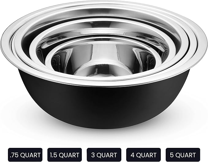 WHYSKO Stainless Steel Mixing Bowl Set, 10 Piece Stainless Steel Mixing Bowls with Lids Set for Food Prep Storage and Serving, Dishwasher Safe Microwave Safe for Kitchen Baking Cooking, Black