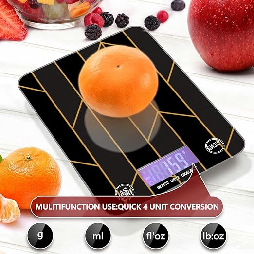 Food Scale Kitchen Digital Scale Food Ounces and Grams Dieting Baking Cooking Waterproof Glass Panels LCD Display,4 Units Scale Tare Function Geometry