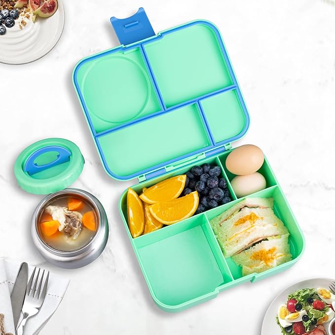Bento Lunch Box for kids With 8oz Soup Thermo,Leak-proof Lunch Containers with 4 Compartment,Thermo Food Jar, BPA Free,Travel, School