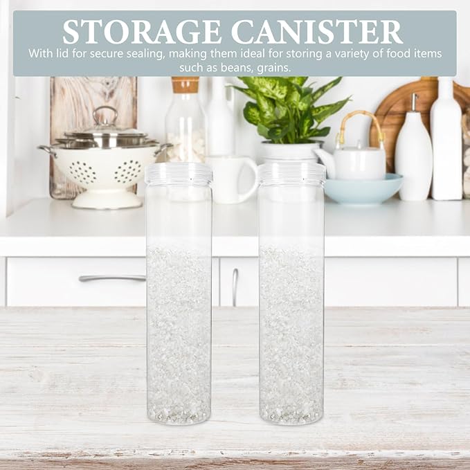Kichvoe 3pcs Spaghetti Pasta Contaier Storage With Lid Clear Plastic Food Storage Jar Round Transparent Storage for Noodles Flour Cereal Sugar Tea Coffee Beans Dry Goods Rice