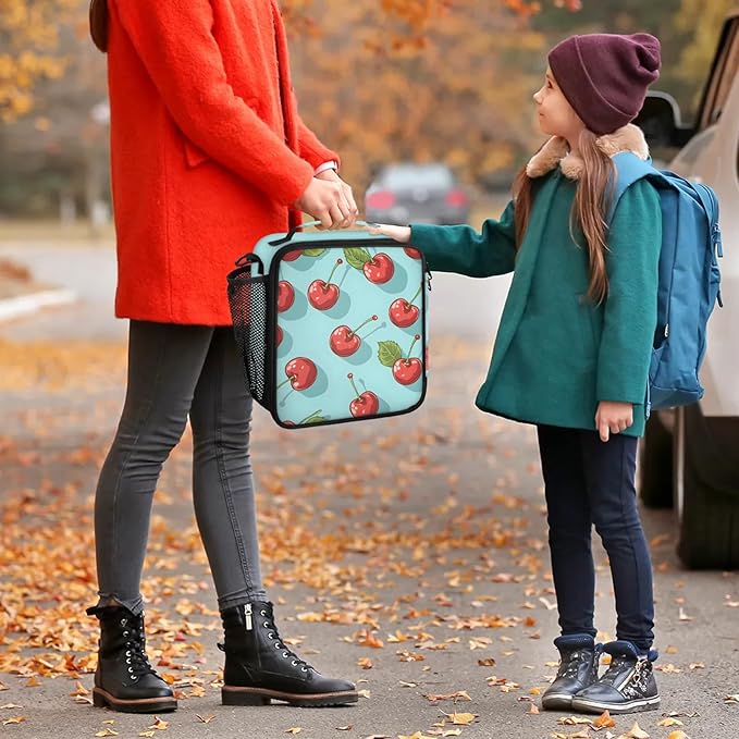 Green Lunch Bag Personalized Insulated Lunch Bag Reusable Lunch Box Picnic Travel Lunch Tote Bag Snack Bag Fruit - Cherry (22)