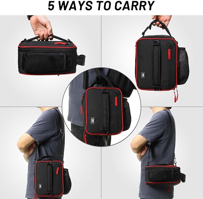 MIER Expandable Lunch Bag Insulated Lunch Box for Men to Work Travel Portable Lunchbox Bags with Shoulder Strap and Water Bottle Holder(Black/Red)