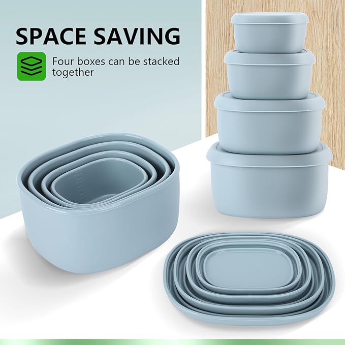4 Pcs Silicone Food Storage Containers with Lids,BPA Free Reusable Silicone Storage Containers for Food Freezer Dishwasher Safe (33.8oz, 20oz, 10oz, 6.7oz)(blue)