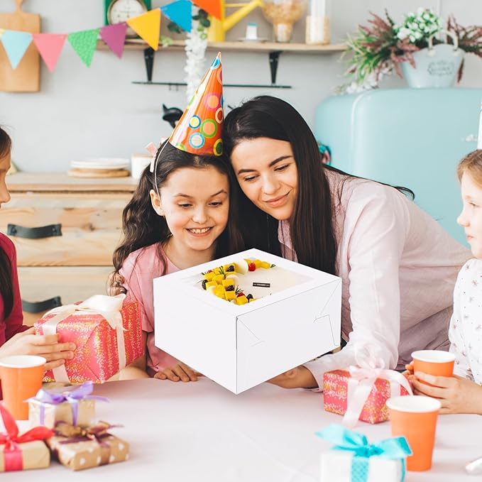 KPOSIYA 40pcs 12x12x8 inches Cake Boxes with Cake Boards(20 Boxes & 20 Boards), White 12 inch Cake Boxes with Window,Cajas Pasteles Square Cardboard Cake Containers for Christmas Thanksgiving