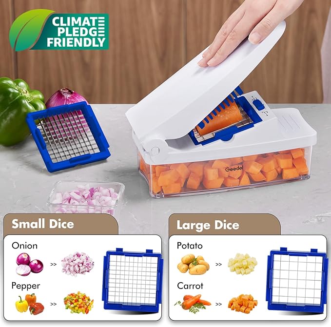 Geedel Vegetable Cutter, Onion Cutter Pro Food Chopper, Kitchen Vegetable Slicer Dicer Cutter Grater, Veggie Chopper with container for Salad Onion Potato Carrot (4 in 1, Blue)