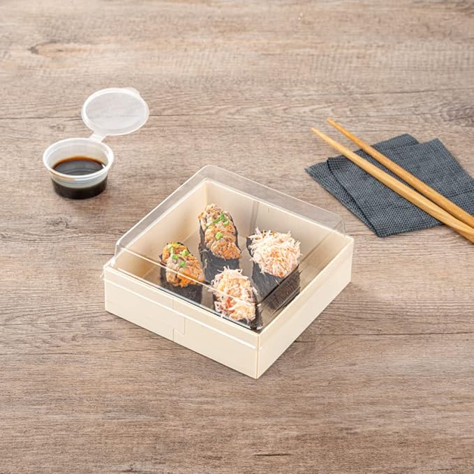 Restaurantware LIDS ONLY: Taipei 4.7 Inch Square Straight Lids, 100 Plastic Lids For 17 Ounce Square Straight Wooden Containers - Containers Sold Separately, Clear Plastic To Go Box Lids