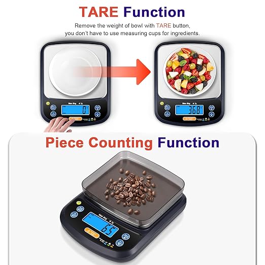 THINKSCALE Digital Food Scale 8000g/1g Precise,% Mode & Removable Stainless Steel Platform, 6 Units, Tare, PCS Counting, IPX6 Waterproof for Baking, Coffee, Keto, Meal Prep, Batteries & AC/DC Adapter