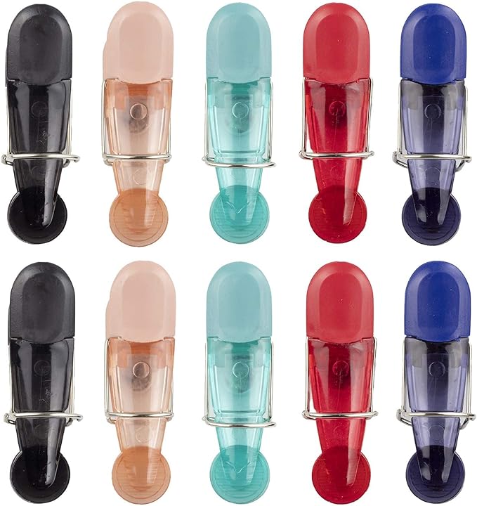 COOK WITH COLOR 10 Pack Slim Multi Color Food Clips with Magnet - Bag Clip with Non-Slip Ribbed End and Strong Spring Mechanism