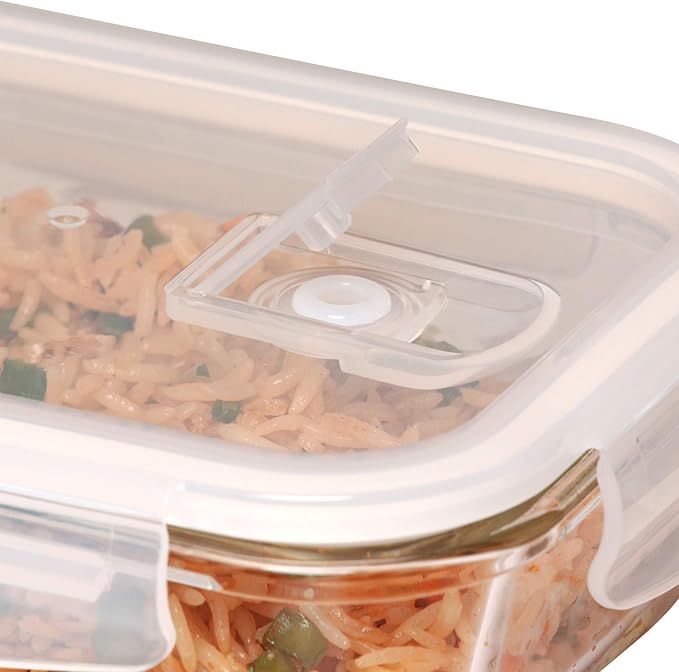 Borosilicate Rectangular Glass Food Storage Container With Air Vent Lid-Set Of 3 Pcs - (400ml, 620 ml, 1000 ml)