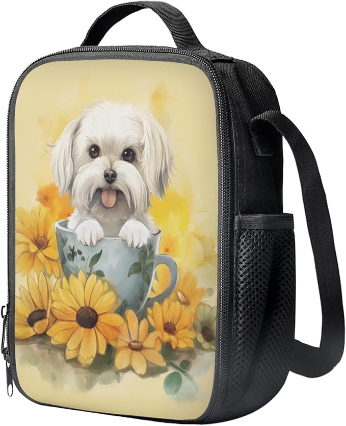 Dolyues 3Pcs Backpack Set Kids School Backpack Cute Lunch Box Zipper Pencil Case Dog and Sunflower Girls Backpack 17 Inches with Insulated Lunch Box Pen Case Set