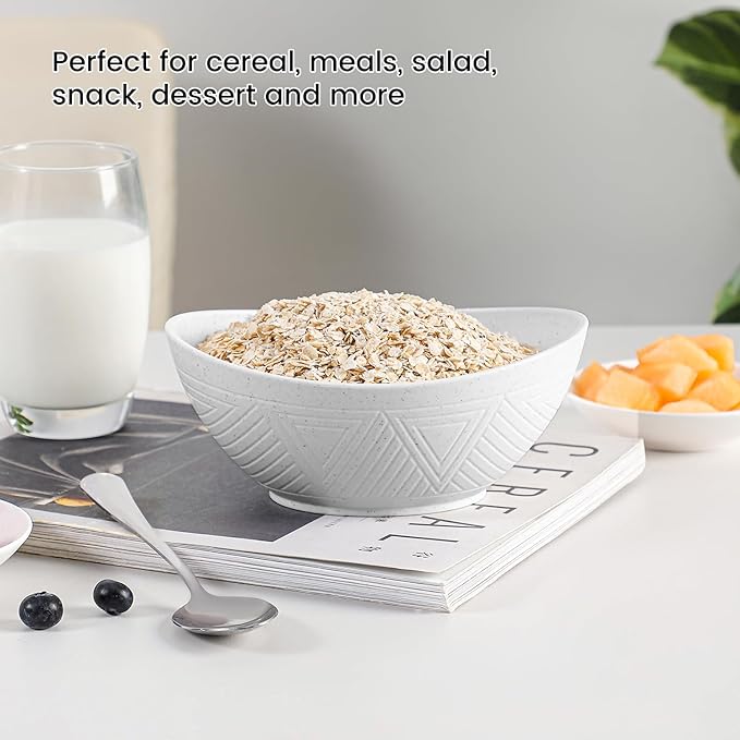 Premium Wheat Straw Bowls 26 OZ, Unbreakable Plastic Bowls Reusable Microwave and Dishwasher Safe Bowl for Camping, Rv, Apartmen, Party 4 PCS Kitchen Bowl (White)