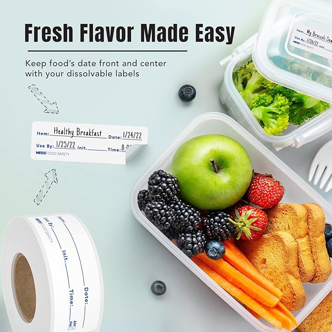 MESS Dissolvable Food Labels, 1x3, 200/Roll - Dissolves in 30 Seconds or Less - Removable Mason Jar Labels – Freezer, Canning & Kitchen Organization