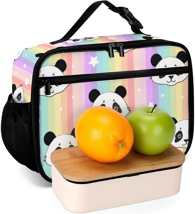 Rainbow Panda Reusable Lunch Box Insulated Lunch Bag Cooler Bag Lunchbox Meal Food Container Tote Bag for Women Kids Girls School Camping Hiking Picnic Beach Travel