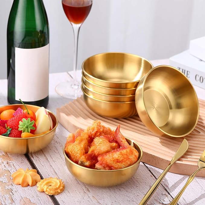 Nuogo 10 Pcs Stainless Steel Gold Mixing Bowls Gold Esthetician Bowls for Wedding Party 4th of July Baking Prepping Serving Facial Food Salad Fruit Snack Soup Cereal (4.7 Inch)