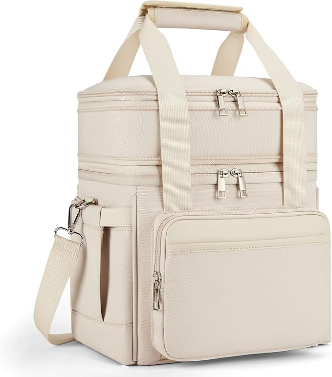 Insulated Lunch Bag & Lunch Box for Women - Double Deck Reusable Lunch Bag for Men Tote Cooler Bag Leakproof Soft Expandable - Large Lunchbox for Work/Adult/Picnic/Outdoor (Cream,15L)