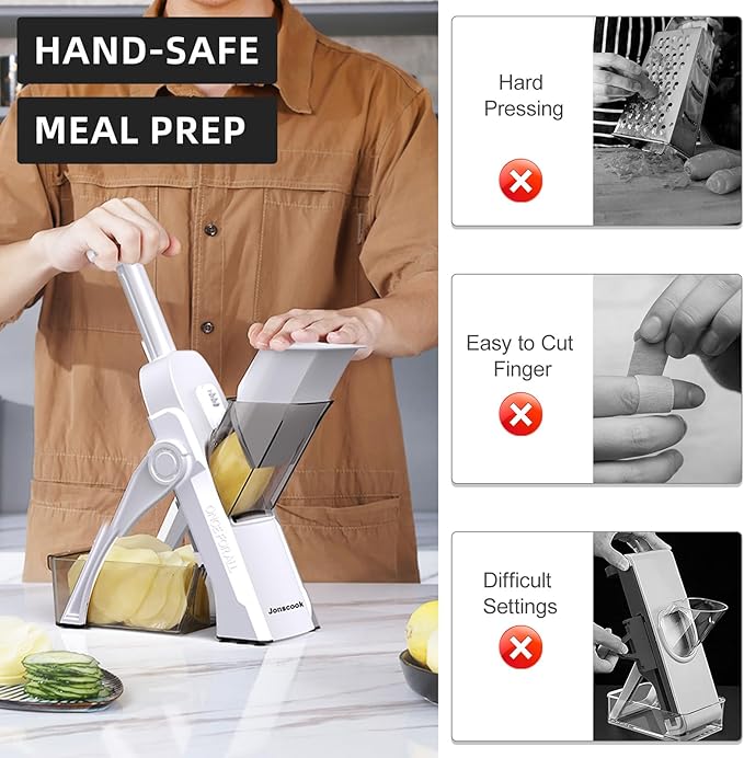 Safe Mandoline Slicer for Kitchen, Adjustable Thickness 0.1-8 mm, Professional Vegetable Slicer, Potato Slicer, Food Chopper French Fry Cutte, Mandolin, Slicer Vegetable Cutter (just Slice, White)