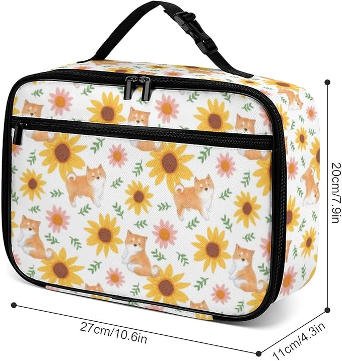 Dog Sunflower Reusable Lunch Box Insulated Lunch Bag Cooler Bag Lunchbox Meal Food Container Tote Bag for Women Kids Girls School Camping Hiking Picnic Beach Travel