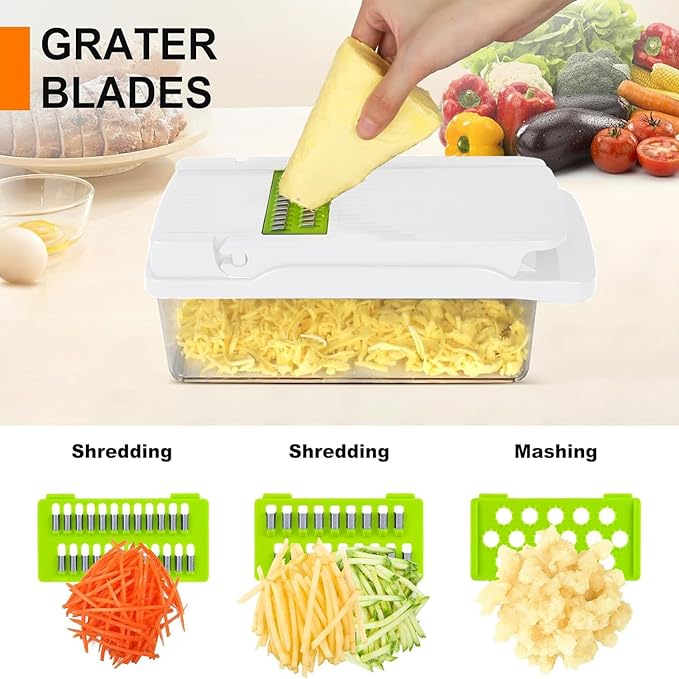 Vegetable Chopper,Food Chopper,Pro 12 in1 Multifunctional Onion Veggie Chopper,Vegetable Chopper With Container,Vegetable Slicer Dicer Cutter,Mandoline Slicer,Salad,Garlic (White)
