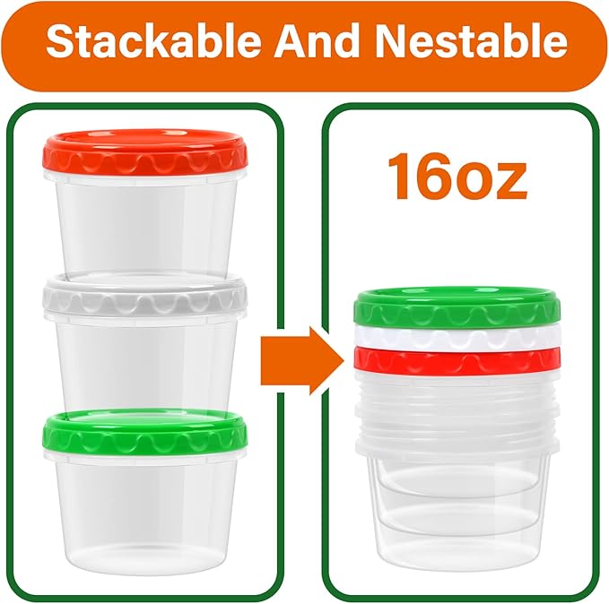 16 oz Plastic Freezer Containers with Lids 2 Cup Food Storage Container BPA Free Stackable Airtight Dishwasher Safe,12 Pack