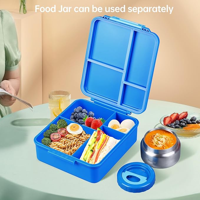 Bento Lunch Box for Kids With 8oz Soup Thermo, Leakproof Lunch Compartment Containers with 4 Compartment Bento Box, Thermo Food Jar, BPA Free,Travel, School
