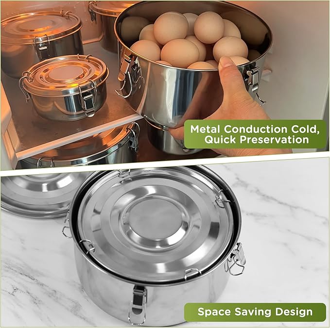 LEEPENK 6 Pcs 304 Stainless Steel Containers With Lids Stainless Steel Snack Containers for Kids,Kimchi Containers Leakproof Stainless Steel Food Storage Containers for Lunch Soup Salad Leftover