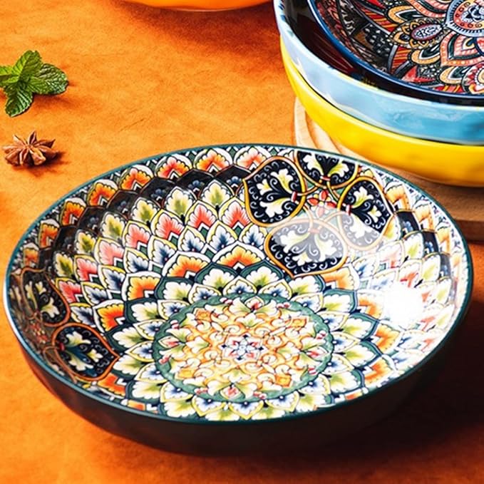Qlans Serving Bowls 10.2inch 75 Oz Fruit Bowls Salad Bowls, Pasta Bowl Set of 2, Serving Dishes for Entertaining, Vibrant Color Large Bowls for Party,Microwave & Dishwasher Safe