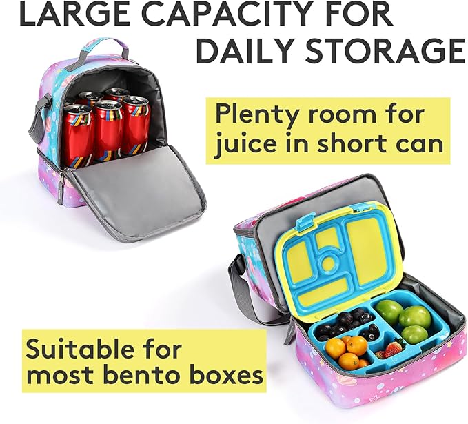 Tilami Lunch Bags Insulated Adjustable Strap Zipper, Water-Resistant Cooler Bags, Bento Bags for Kids Toddlers, Pink Tail