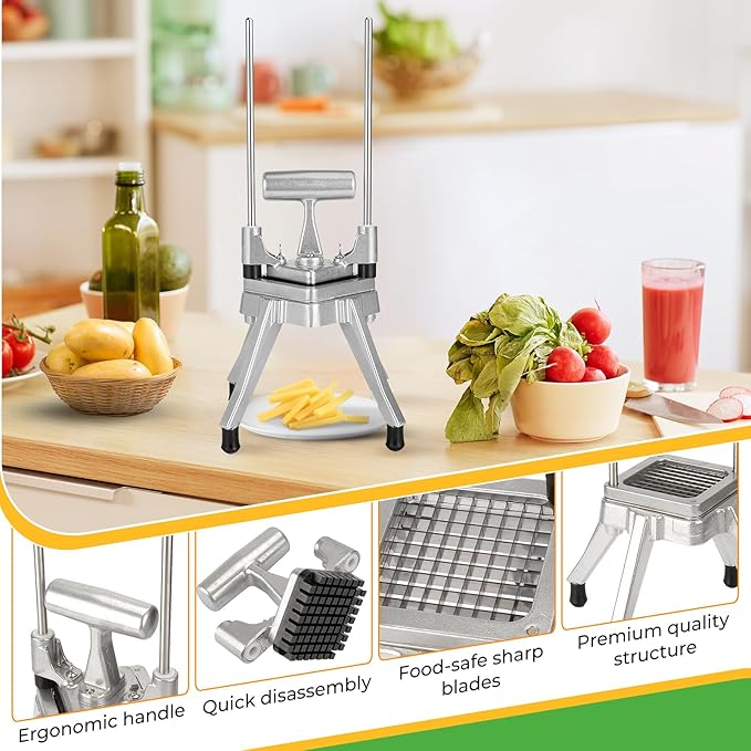Commercial Vegetable Chopper - Heavy Duty Stainless Steel Dicer Cutter for Onions, Fruits, Vegetables; Ideal for French Fry, Tomato, Peppers, Potato (1IN1, 1/2'')
