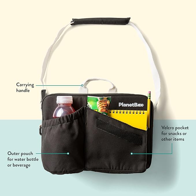 PlanetBox Insulated Lunch Bag Easy to clean and Durable Carry Bag with Pockets for Snacks and Drinks, and adjustable straps Black Currant