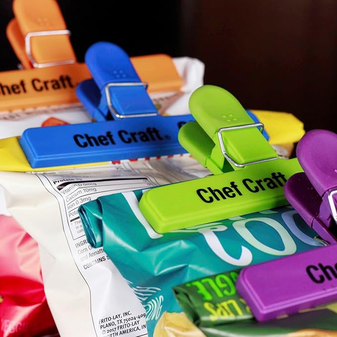 Chef Craft Select Plastic Bag Clip Set, 16 piece set, Blue/Green/Orange/Purple