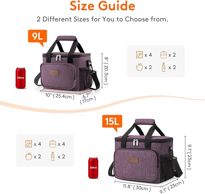 Lifewit Large Lunch Bag Insulated Lunch Box Soft Cooler Cooling Tote for Adult Men Women, Purple 12-Can (9L)