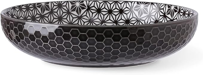 Signature Housewares 26 OZ Shallow Dinner Bowls/Deep Plates Perfect for Spaghetti and Salads - Set of 4 - Large Ceramic Bowls - Colorful Pasta Bowls - Set of 4, Multi-tone Neutral
