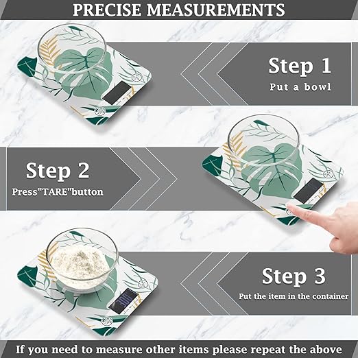 Food Scale Kitchen Digital Scale Food Ounces and Grams Dieting Baking Cooking Waterproof Glass Panels LCD Display,4 Units Scale Tare Function Palm Leaves