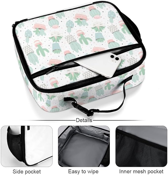 Cute Cacti Succulents Reusable Lunch Box Insulated Lunch Bag Cooler Bag Lunchbox Meal Food Container Tote Bag for Women Kids Girls School Camping Hiking Picnic Beach Travel