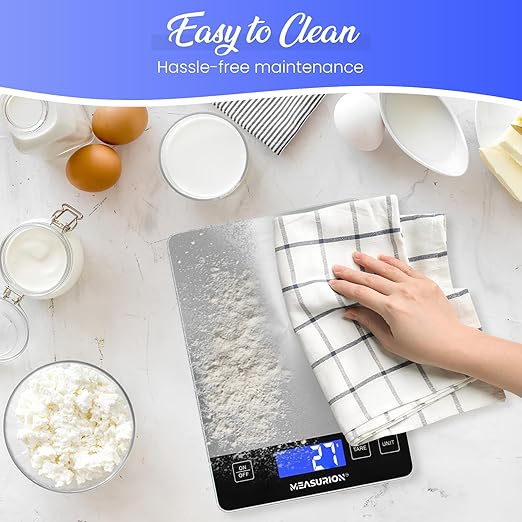 33lb Digital Kitchen Scale, Food Scale, Precisely Measures Grams and Ounces for Baking and Cooking, Meal Prep, Waterproof Tempered Glass, Coffee Scale, Battery & Charging Cable Included