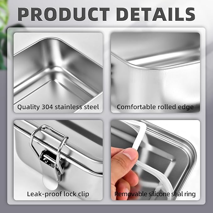 8 PCS Stainless Steel Bento Box 550ml, Metal Lunch Box Food Containers, Steel Lunch Container for Home, Work, Camping