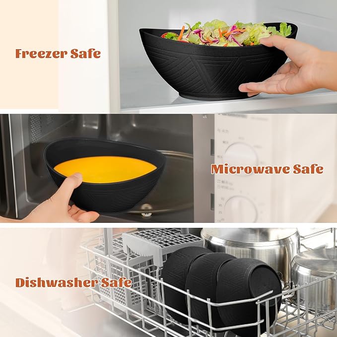 Homienly Wheat Straw Bowls Set, Premium Wheat Straw Bowls Set of 6, Mixing Bowls for Kitchen, Salad, Cereal, Nuts,Microwave & Dishwasher Safe Nesting Bowls Includes 3 Sizes(Black)