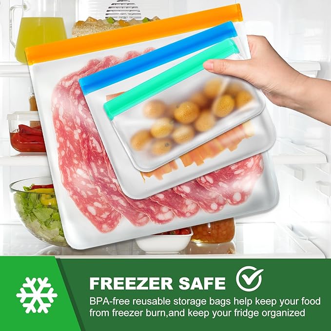 20 Pack Reusable Food Storage Silicone Bags, 6 Large Food Storage Bags Gallon Freezer Bags 7 Reusable Sandwich Bags Zip Lock 7 Snack Bags, Lunch Home Kitchen Fridge Organization Meal Prep Containers