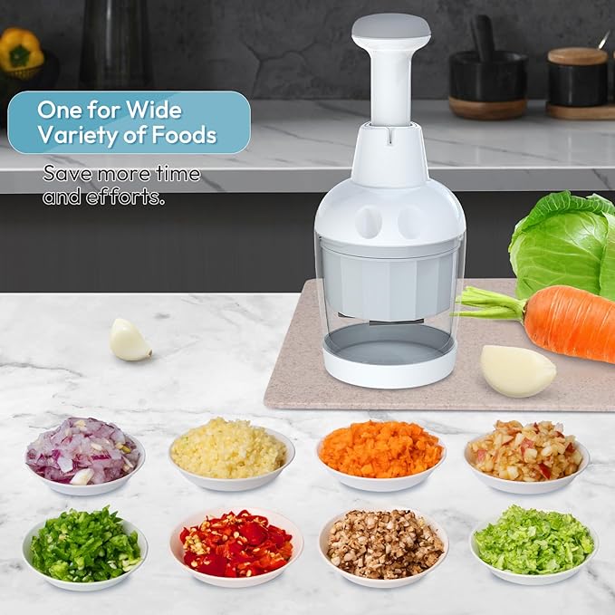 Food Chopper, Vegetable Chopper, Onion Chopper, Garlic Chopper Hand Chopper for Vegetables, Handheld Veggie Chopper, Nut Chopper, Chopper Vegetable Cutter, Dishwasher-safe (White)