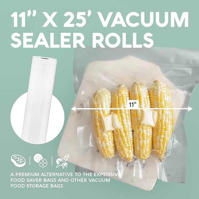 Avid Armor Vacuum Sealer Bags - 4 Pack, 11x25 Rolls | BPA-Free Vacuum Seal Bags for Food Storage, Meal Prep, Sous Vide | Heavy Duty Vacuum Sealer Bags, Fits Foodsaver & Seal a Meal