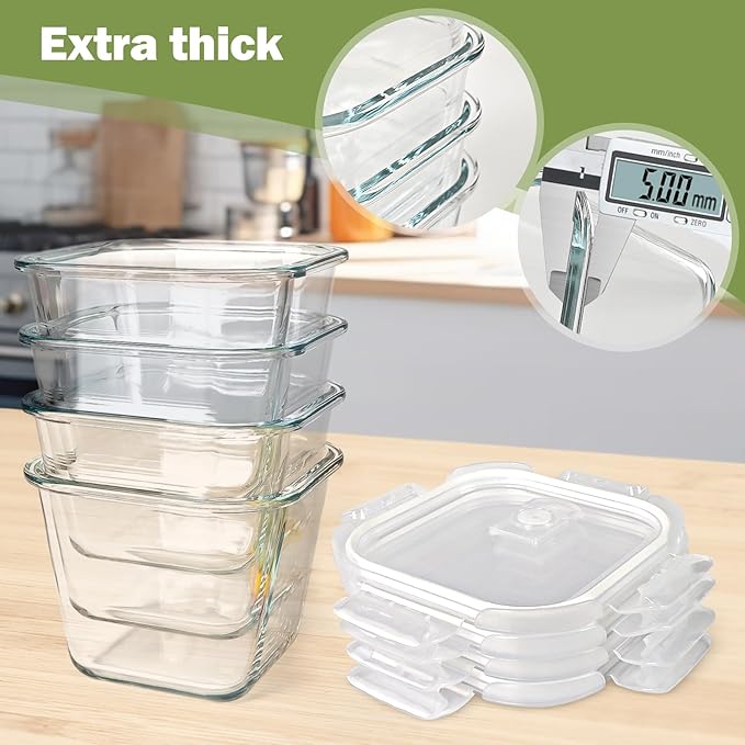 Glass Soup Containers with Lids 32 oz, 4 Cup Borosilicate Glass Food Storage Containers, Microwave & Freezer Safe Jars, Small Square Meal Prep Bowl for Salad, Fruit, Lunch, Ice Cream, Travel, 4 Pack