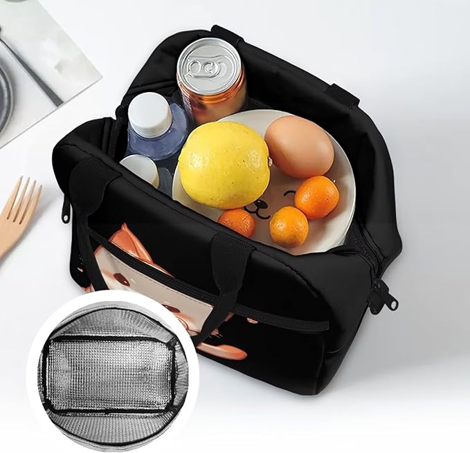 Showudesigns Cute Cat Lunch Bags for Girls 6-8 8-10 10-12 Black Lunch Box Kids Boys Insulated Lunch Bags Thermal Meal Tote Kit with Zipper Back To School Crossbody Tote Bag