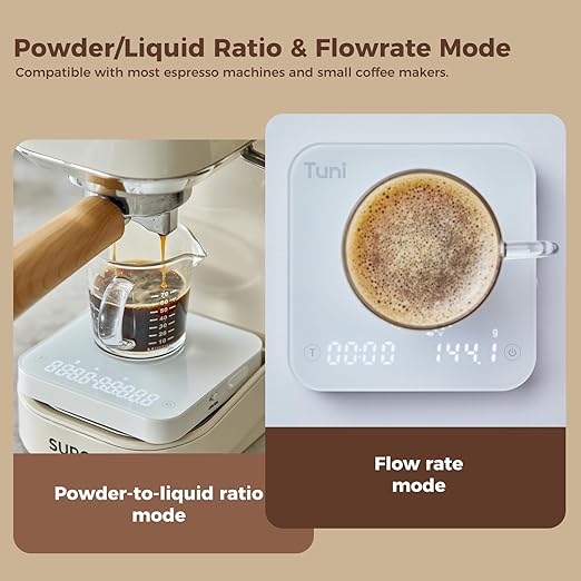 Tuni Mini Coffee Scale with Timer, Rechargeable Digital Espresso Scale with Auto Timing, 0.1g/2kg Accurate Scale for Espresso and Pour-Over Coffee