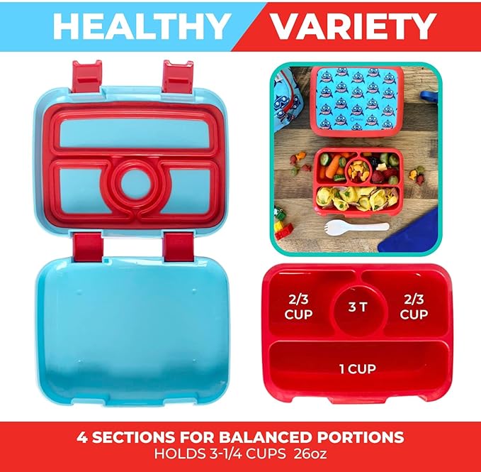 kinsho Lunch Box for Kids Toddlers Boys, BPA Free, Removable Tray, Pre-School Kid Daycare Lunches Snack Container Ages 3 to 5, Baby Blue Shark